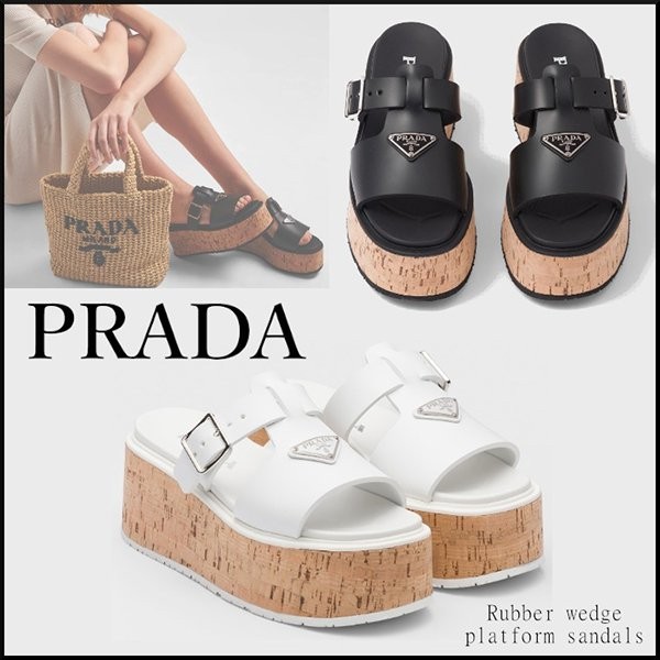 大人気★即完売必至プラダ 偽物 Rubber wedge platform sandals ウェッジサンダル