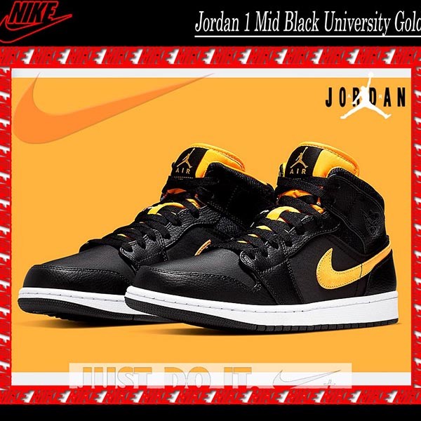 新作限定ナイキ Jordan 1 Mid Black University Gold w23061201