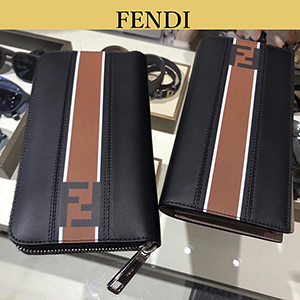 【国内発送】FENDI メンズ ラインデザイン レザー長財布100915