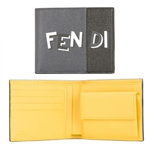 【FENDI】バイカラー ロゴ 二つ折り財布 グレー×イエロー 7M0001A18E