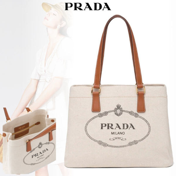 PRADA CANVAS AND SMOOTH LEATHER SHOPPING BAG 1BG355 F0A5T  202A0101403