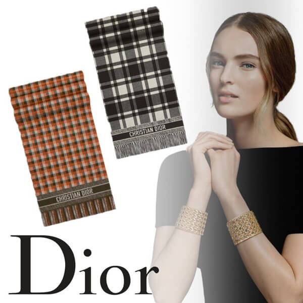 即日対応☆Dior CHECKNDIOR スカーフ ウール チェック ストール 2色 ロゴ 05CHE200I150