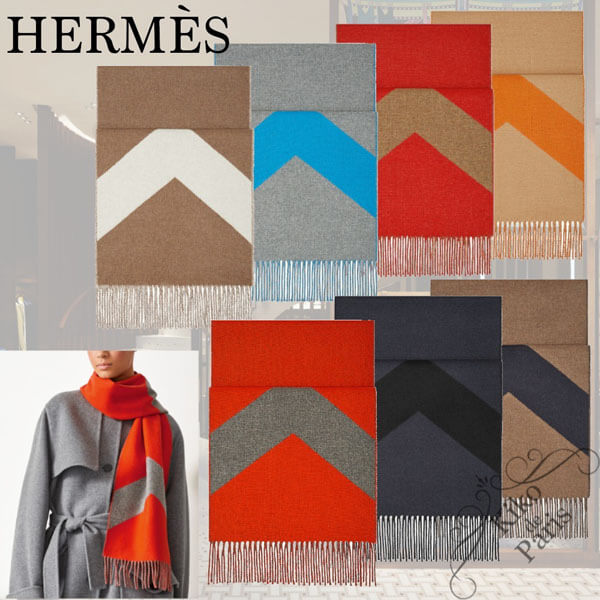 ギフトにも Hermes Casaque Chevron カシミヤ マフラー H259065S