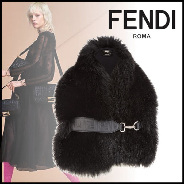 FENDI フェンディ ベルト付き フォックスファー ストール*Black FNG426A8QQF0GME