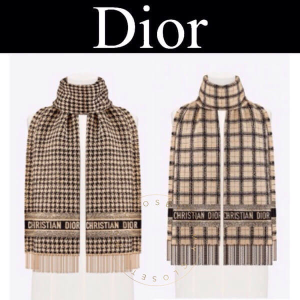 人気新作 即日対応☆DIOR ハウンドトゥース ウール混 ストール カシミヤ 千鳥格子 02DNH303I122