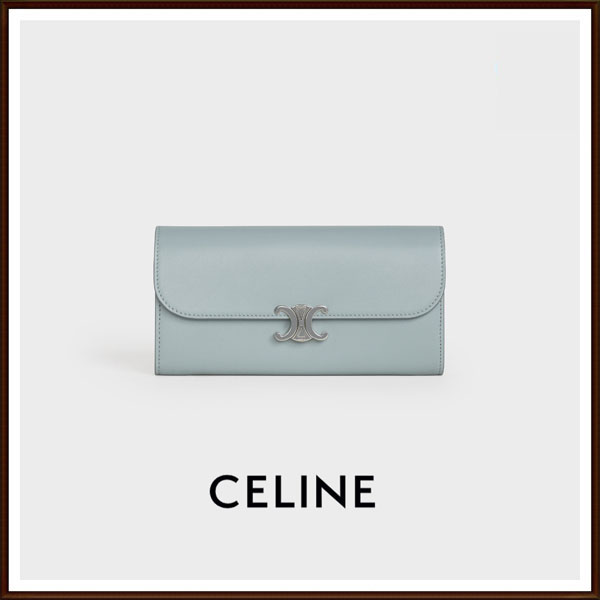 CELINE セリーヌ 財布 偽物 ラージ トリオンフ フラップウォレット / シャイニーラムスキン 10E313BZG.07ME