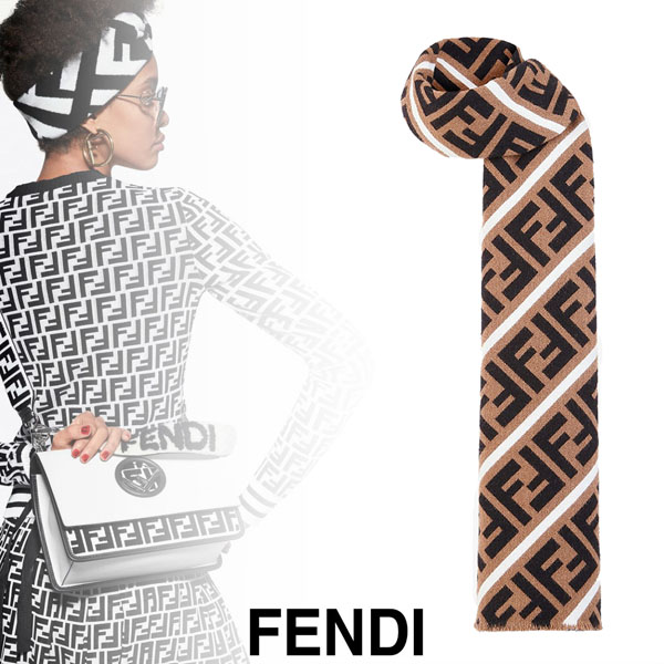 FENDI FF偽物モチーフ ウールシルクスカーフ ブラウンW3738