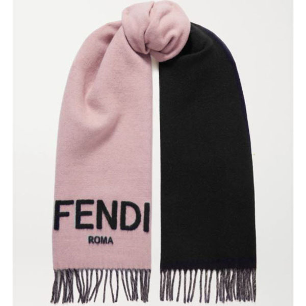 ★FENDI★Fringed two-tone intarsia cashmere scar偽物fW3739