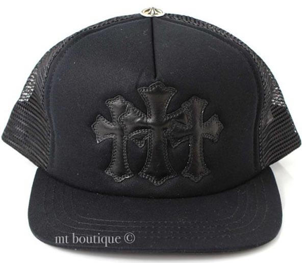 【CHROME HEARTS】クロムハーツ キャップ コーデ 偽物 メンズキャップ 3 Cemetery Cross Black LeatherCHA