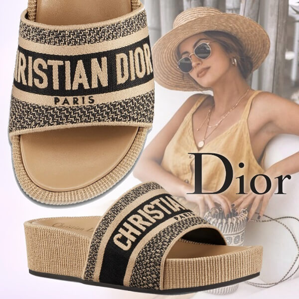 DIOR★DWAY ディオール サンダル コピー 刺繍入り ウェッジ ミュール585OB3