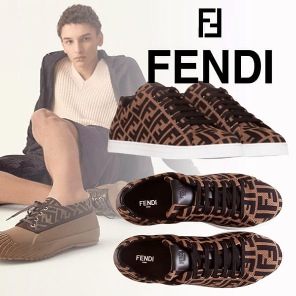 【FENDI】フェンディ スニーカー コピー ブラウン テクニカルファブリック ロースニーカー 7E1258A7MYF0R7R