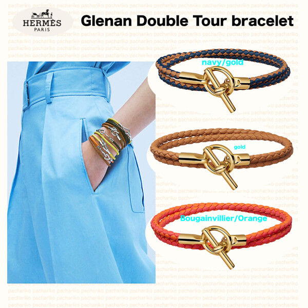 HERMES ブレスレット コピー カーフスキン Glenan Double Tour bracelet/ゴールド金具20AC12H0G14