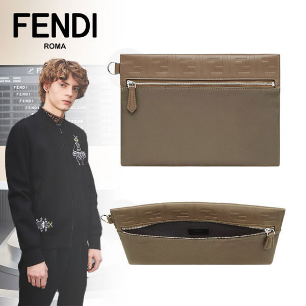 FENDI スーパーコピースリム クラッチ ブラウン ナイロン ポシェット2011201234A5