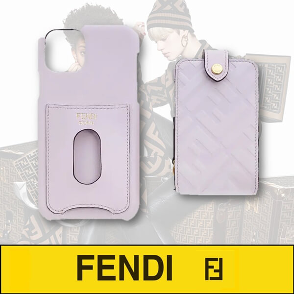 FENDI スーパーコピー☆ ロゴ コインケース iPhone 11 Pro ケース ライラックレザー カバー2011201234A8