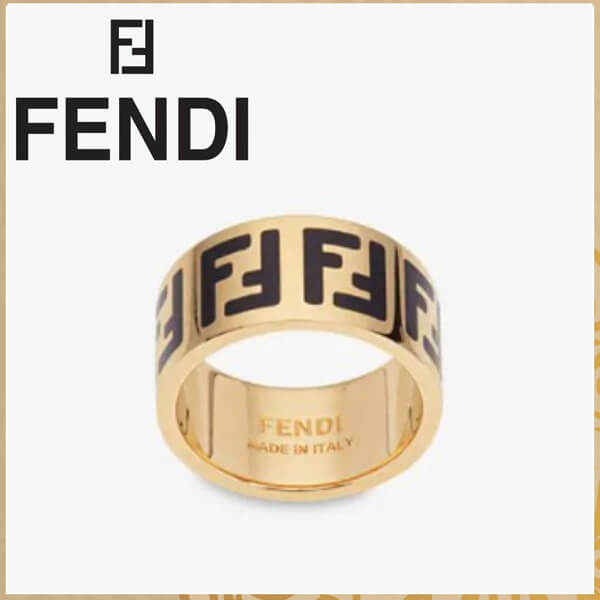 FENDI スーパーコピーリング FF Ring ダブルFブラック ゴールドカラーリング2011201A34A4