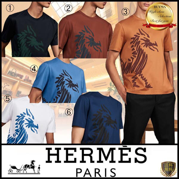 【HERMES】コピー コットン ドラゴンモチーフ ラウンドネックTシャツ 6色カラー展開 《Dragont-shirt》15ZH4