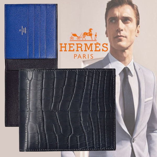 ゴージャスブルー ◆Hermes◆希少偽物アリゲーター☆ウォレット MC2 H074716CAAB