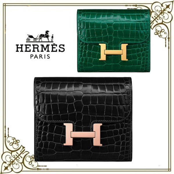 HERMES☆クロコダイル財布 偽物 コンスタンス コンパクト アリゲーター 男女OK H061873CC6Q