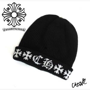 CHROME HEARTS 十クロムハーツ キャップ 偽物十【カシミアニット帽 ブラック&ホワイト】◆◆CHD3