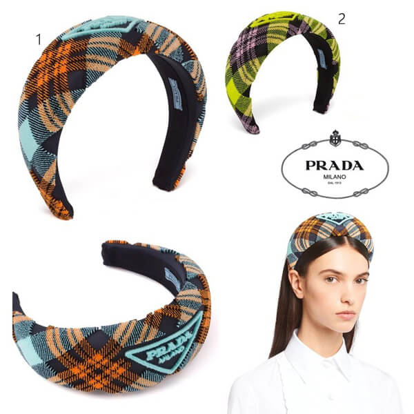 【PRADA】偽物 刺繍入りプレイドベルベット☆ヘッドバンド 1IH016_2DK5