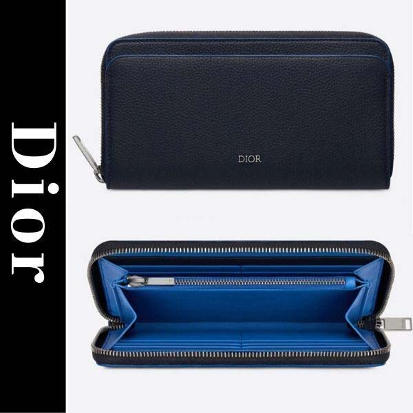 Dior ネイビーブルー グレインカーフスキン コピー 長財布 21022618