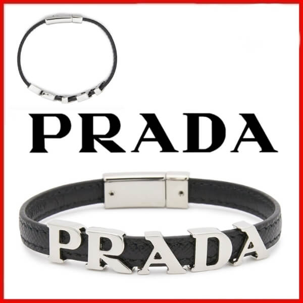 ◆PRADA 偽物◆UNISEX ロゴ サフィアーノ ブレスレット 21030323