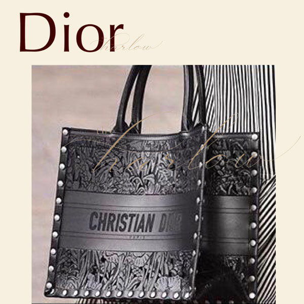 Dior ブック スーパーコピー トート バッグ S 花柄 エンボス 黒 CD 新限定 M1296VLPI_M911