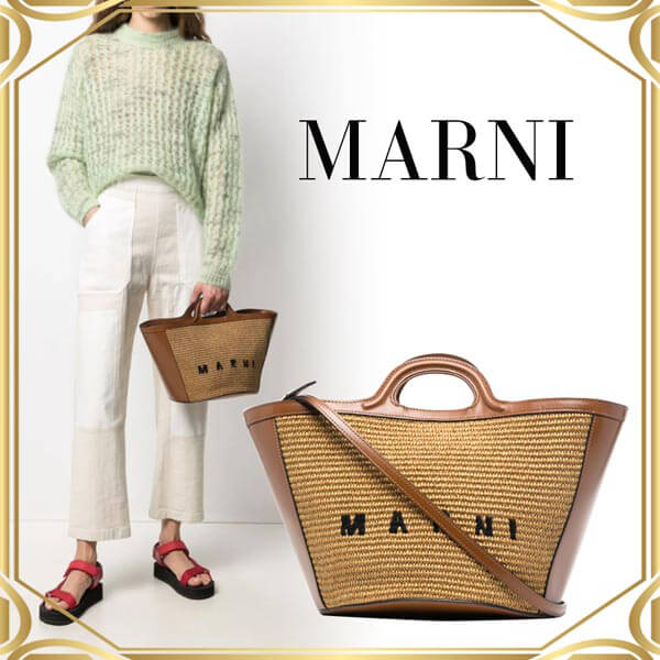 関税込★MARNI トロピカリア レザートリム ラフィアトートバッグ スーパーコピー 21041709