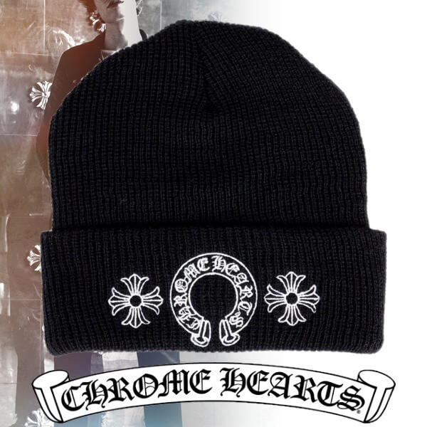 クロムハーツ ニットキャップ 偽物 マティ ボーイ ブラック CHOMPER BEANIE 21062419