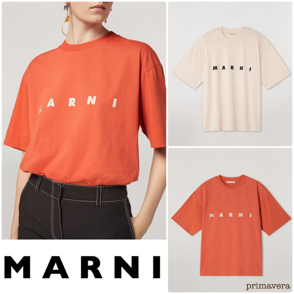 マルニ ジャージー Tシャツ コピー ロゴ入り ショートスリーブ ピンク 21070224