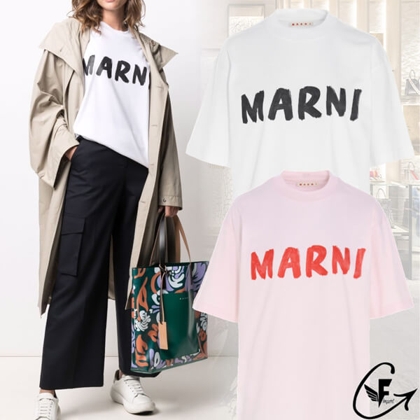 【21SS】マルニ☆ロゴ付き オーバーサイズ Tシャツ 偽物 THJET49EPHUSCS11LOW01