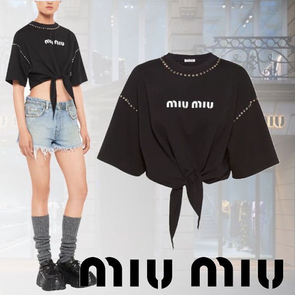 ◆ミュウミュウ ブラック ジャージーTシャツ コピーMJN3321ZVDF0002